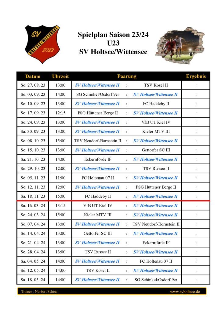 Spielplan U23 Saison 2023/24 – Sportverein Holtsee